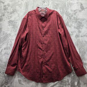 Robert Graham Shirt Mens 1XLT Red Burgundy Jacquard Paisley Button Front Cotton